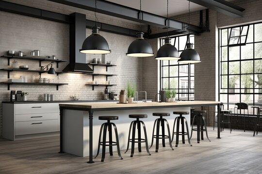 Black and White Industrial-Chic Kitchen Concepts: Lighting, Layout & Style