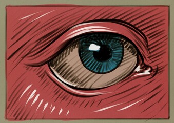 Eye drawing on red background