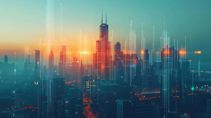 Fototapeta premium Futuristic city skyline with geometric