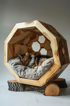 Hex crafted wood furniture for cat.