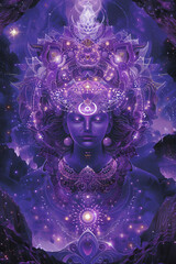 In the void Lord Shivas purple essence radiates among stars surrounded by the mysteries of sacred geometry