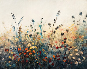 Wildflowers Vintage Landscape Oil Painting © ThreePines