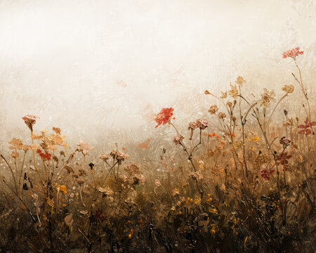 Wildflowers Vintage Landscape Oil Painting