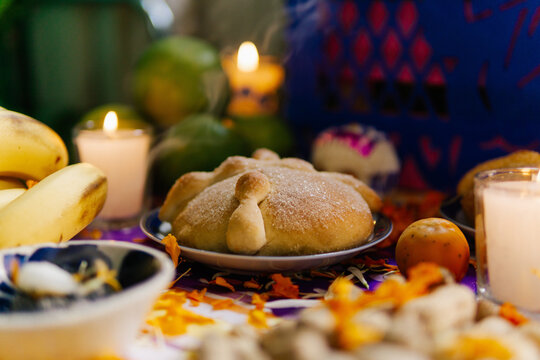 Bread of the dead in an ofrenda.