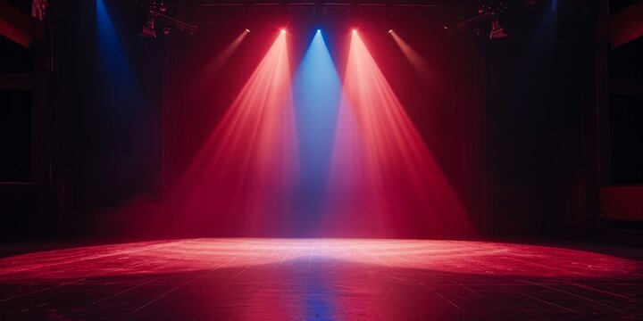 Stage Spotlight with Red and Blue Spotlights, Stage Scene Background.