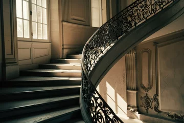 Deurstickers Staircase Upgrade: A Grand Staircase with Elegant Railings and New Treads © Suwanlee
