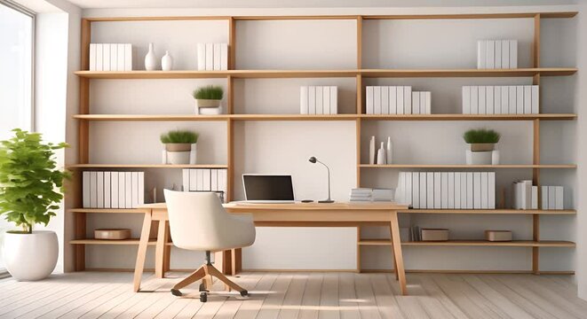 Bright office space, minimalist design with copy area