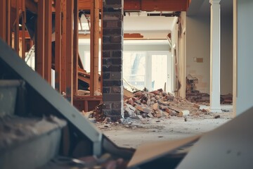 A Wall Being Knocked Down to Create an Open Floor Plan. - obrazy, fototapety, plakaty