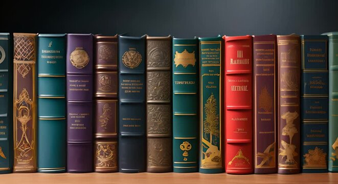 Classic book collection, spines with side text area