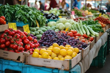Fototapeta na wymiar Farmers Market: Colorful Display of Fresh Produce at a Local Market.