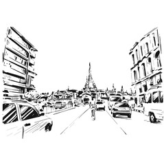 Original hand draw of Sule Pagoda Myanmar 