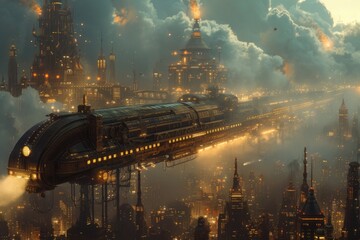 illustration of a steampunk cityscape