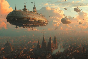 The Ascension of the Steampunk Airship: A Majestic Voyage Through Cloudscapes, Steampunk airship in the clouds