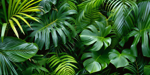 A lush green jungle with many leaves and vines