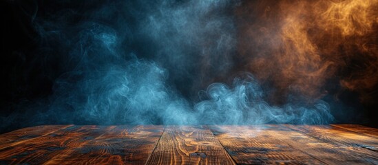 empty wooden table with smoke