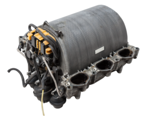 Intake manifold plastic housing with a system for adjusting the air flow to the engine. Repair and replacement of spare parts of vehicles in a car service.