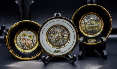 Chokin plates with gold paintings