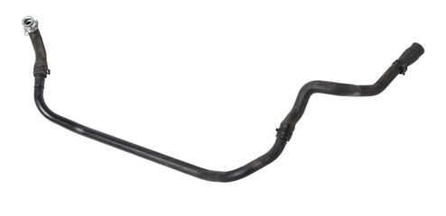 Black rubber hose of the car engine cooling system on a white isolated background in a photo studio for replacement during repair or for a catalog of spare parts for sale on auto disassembly.
