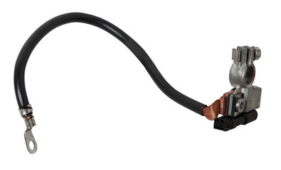 Automotive wiring harness with negative battery terminal and squib for disconnection in case of an...