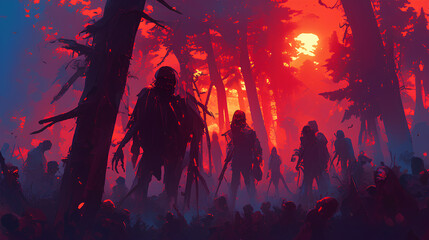 a group of zombies appeared from the darkness