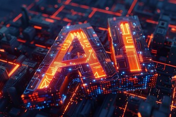 A large image of the word AI with attractive shape of digital font
