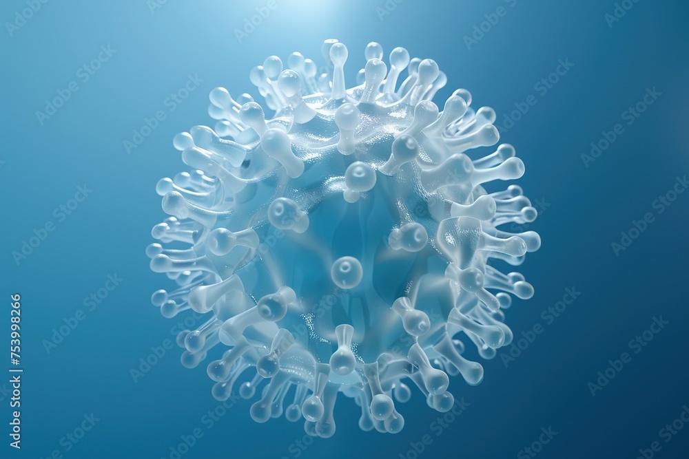 Poster isolated virus, blue background science theme 3d rendering concept scientific image microscopic view