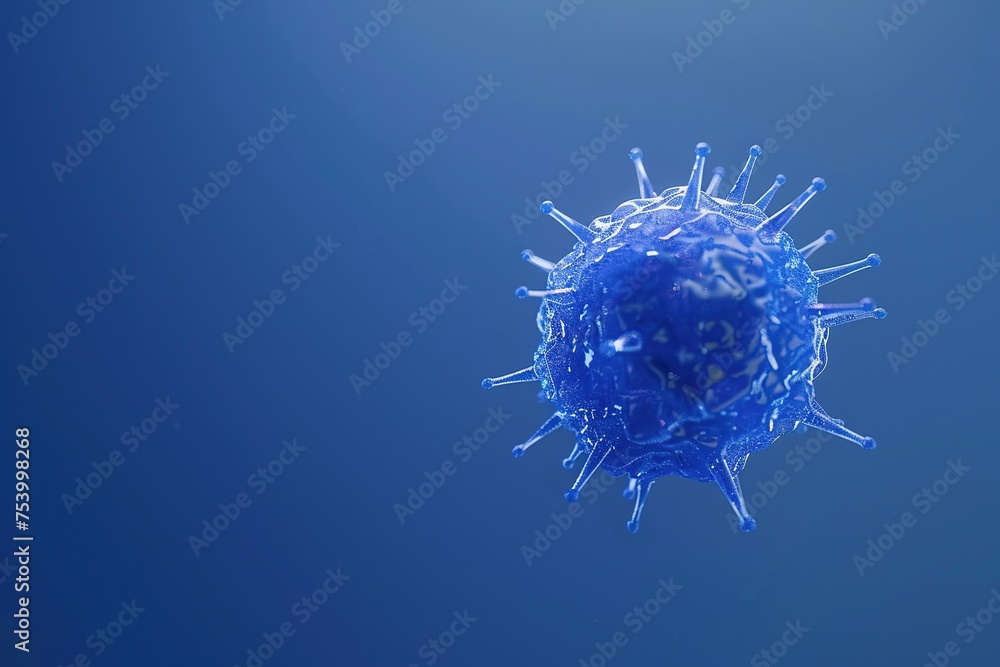 Poster isolated virus, blue background science theme 3d rendering concept scientific image microscopic view