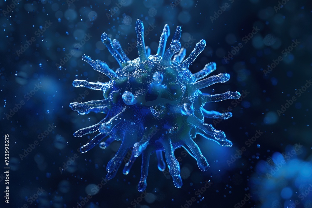 Poster isolated virus, blue background science theme 3d rendering concept scientific image microscopic view