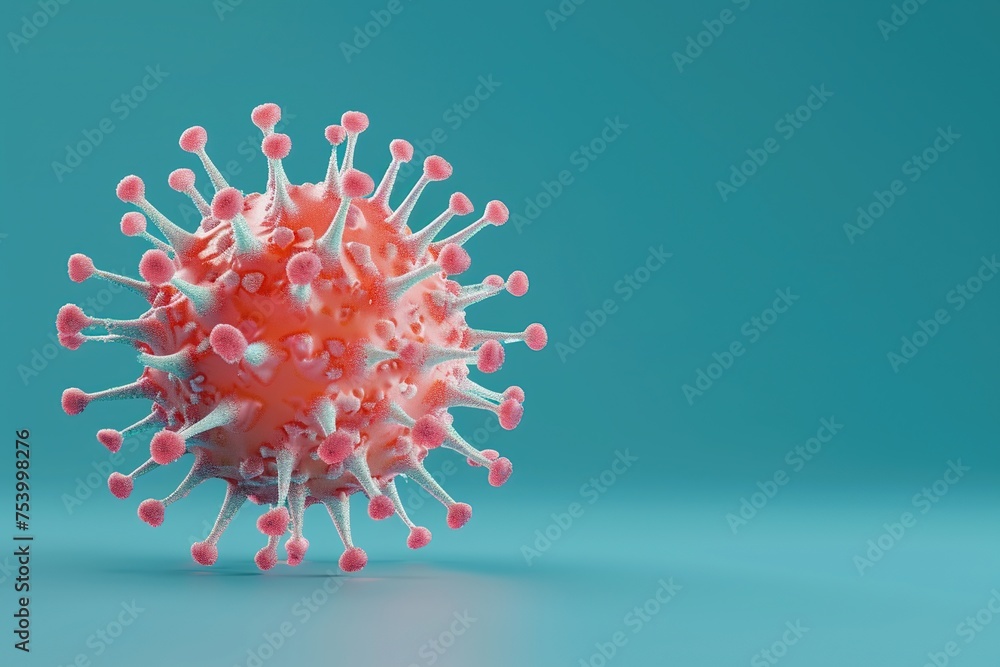 Poster isolated virus, blue background science theme 3d rendering concept scientific image microscopic view