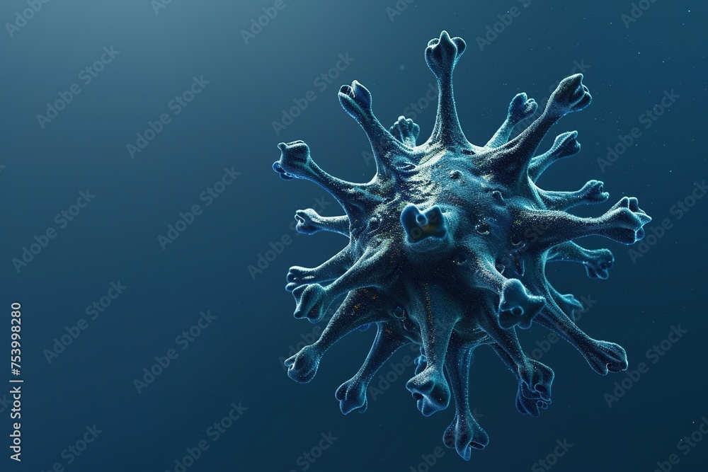 Poster isolated virus, blue background science theme 3d rendering concept scientific image microscopic view
