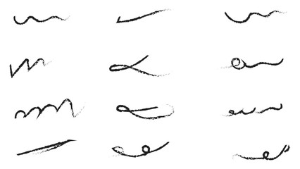 Grunge scrawls, charcoal scribbles, rough brush strokes, underlines strikethroughs. Bold charcoal freehand stripes and ink shapes. Crayon or marker scribbles. brush stroke. Vector illustration