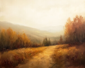 Obraz na płótnie Canvas Autumn Landscape Oil Painting Art