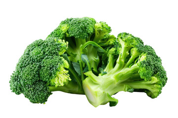Broccoli: A cancer-fighting vegetable. Rich in vitamins C, K and fiber. Helps strengthen the immune system, nourish bones and the digestive system. isolated on white background.