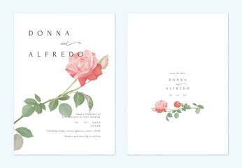 Wedding invitation template, minimalist pink roses on white background - 753998494