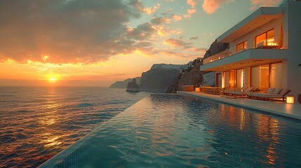 Beautiful images of homes and hotels on the hillsides of Santorini Greece