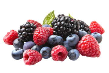 Berries: rich in antioxidants, vitamin C, fiber, helps delay aging, prevents cancer, and nourishes the brain. isolated on white background.