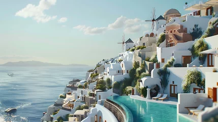Rolgordijnen Beautiful images of homes and hotels on the hillsides of Santorini Greece © EnioRBC