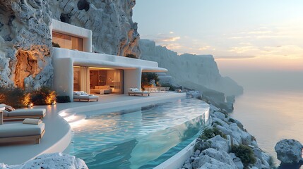 Beautiful images of homes and hotels on the hillsides of Santorini Greece - obrazy, fototapety, plakaty