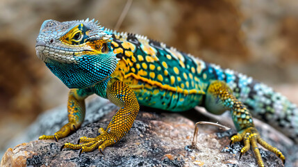 Obraz premium Closeup of the Common collared lizard (Crotaphytus collaris) the state reptile of Oklahoma - AI Generated