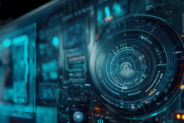 Fototapeta premium Fingerprint scan provides intelligent security access with biometrics identification at cyberspace AI Generative