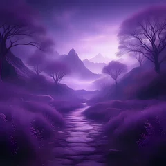 Fotobehang Magical and mystical landscape wallpaper in purple tones - generated by ai © CarlosAlberto