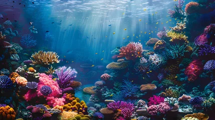 Fotobehang Vibrant coral reef teeming with fish in underwater natural habitat © Nadtochiy