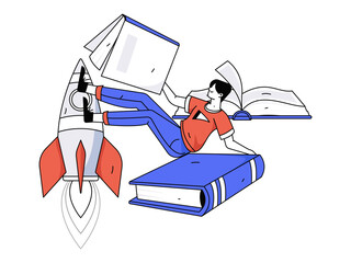 Naklejka premium Education and learning people flat vector concept hand drawn illustration 