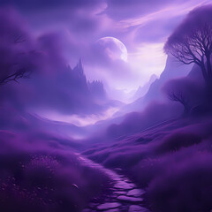 Magical and mystical landscape wallpaper in purple tones - generated by ai