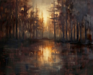 Fototapeta premium Moody Trees Landscape Painting