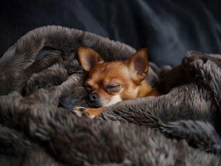 잠자는 갈색 단모 치와와