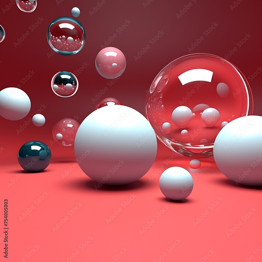Poster spheres of many sizes - abstract 3d render design