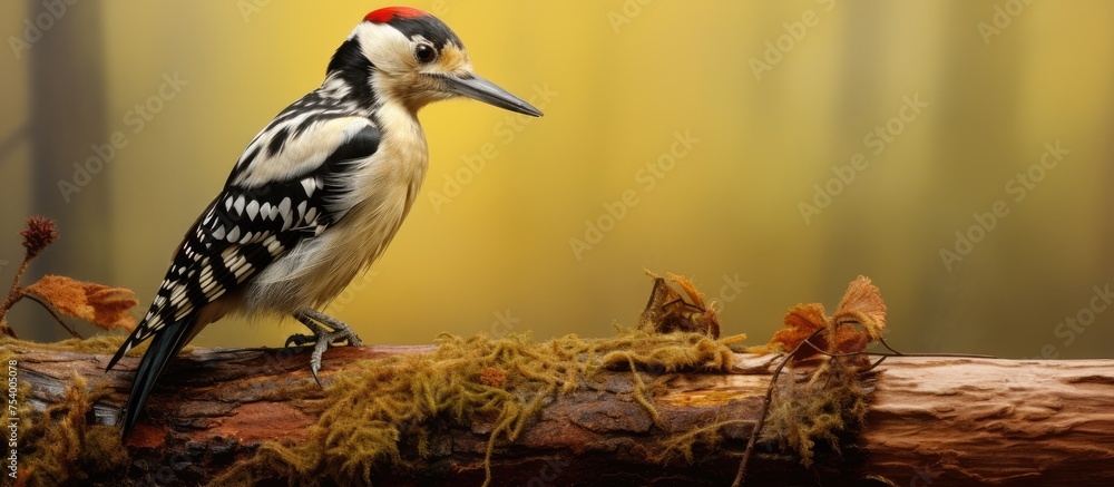 Poster a bird perched on top of a tree branch, looking around and potentially searching for food or a mate.