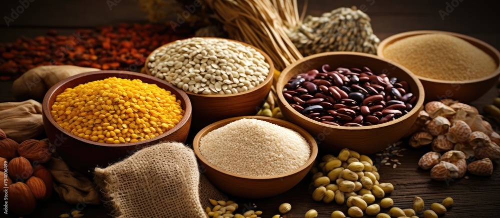 Aufkleber a variety of different types of food spread out neatly on a table, showcasing a colorful array of di