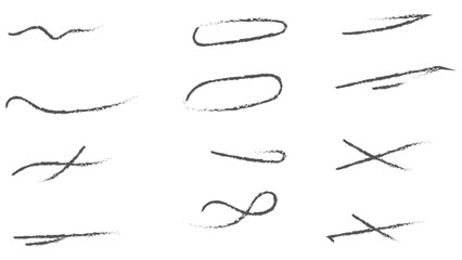 Charcoal strokes. Set of black hand drawn brush lines different forms on white background. Rough charcoal strokes. Collection of vector grunge brushes. chalk lines drawn by hand. Vector illustration